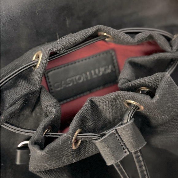 Gaston Luga Backpack Classy Black Canvas Drawstring Purse Tote - Picture 2 of 6